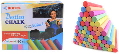 Kores COLOURFUL DUSTLESS CHALKS 50 STIKS Regular ECO - Friendly Colourful Dustless Chalks(50 Sticks)