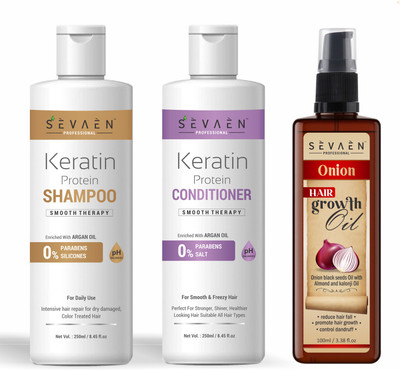 SEVAEN Keratin Smooth Shampoo and Conditioner and Hair Growth Oil(3 Items in the set)
