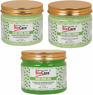 BEAUCODE BioCare Aloe Vera Face & Body Mask and Scrub and Gel Pack of-3 (500g)(3 Items in the set)