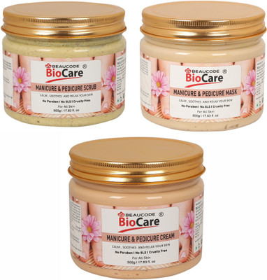 BEAUCODE BioCare Manicure & Pedicure Mask and Scrub and Cream Pack of-3 (500g)(3 Items in the set)