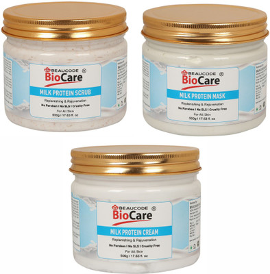 BEAUCODE BioCare Milk Protein Face & Body Mask and Scrub and Cream Pack of-3 (500g)(3 Items in the set)