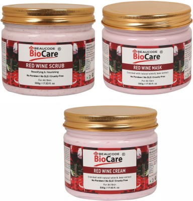 BEAUCODE BioCare Red Wine Facial Kit Scrub-Mask-Cream For Women & Men For All Skin Types(3 x 500 ml)