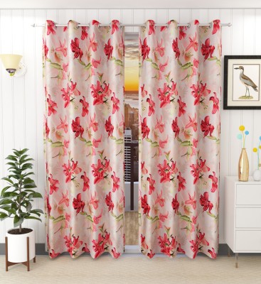 Ruhi Home Furnishing 214 cm (7 ft) Polyester Semi Transparent Door Curtain (Pack Of 2)(Floral, Maroon)