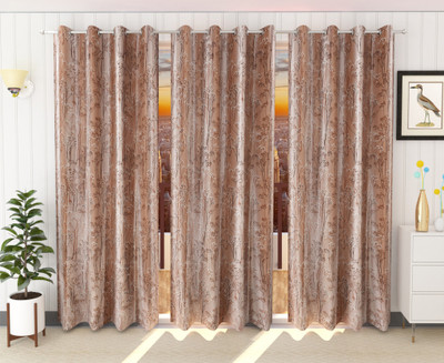 Ruhi Home Furnishing 214 cm (7 ft) Door Polyester Blackout Curtain (Pack Of 3)(Brown, Floral)