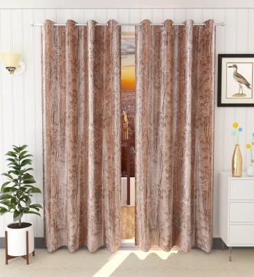 Ruhi Home Furnishing 214 cm (7 ft) Polyester Blackout Door Curtain (Pack Of 2)(Floral, Brown)