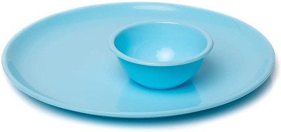 Kanha Pack of 8 Plastic Odorless Stackable Gloss Finish BPA Free Microwave Safe Stain Resistant Round Aqua Blue Dinner Plates and Bowl Set For Home and Restaurant (Set of 4 Dinner Plates[11 inch] + 4 Bowls [250 ml] ) Dinner Set(Blue, Microwave Safe)