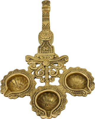 Radha A Unique Store Brass Fine Carved Teen Deepak Brass Table Diya(Height: 0.8 inch)