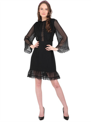 MARC LOUIS Women Fit and Flare Black Knee Length Dress