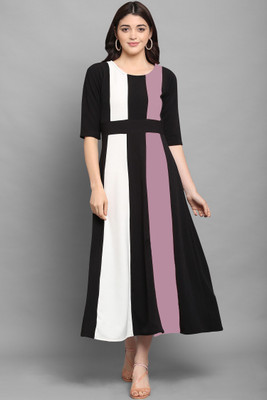 PURVAJA Women Fit and Flare Multicolor Maxi/Full Length Dress