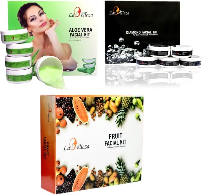 La Belleza Combo Facial Kit of Aloe Vera For Nourishment, Diamond For Skin Purification And Fruits For Blemish Free Complexion, Pack of 3(3 x 500 g)