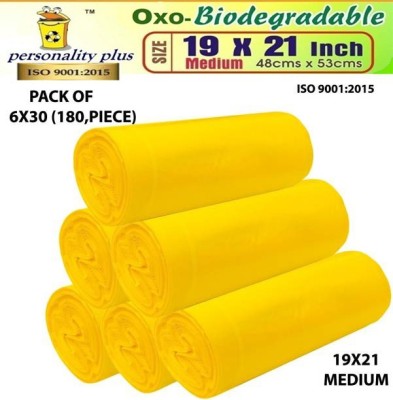jj brothers 19x21 inches Dustbin bag Biodegradable yellow. 30*6=180 Garbage Bags Medium 8 L Garbage Bag  Pack Of 180(180Bag )