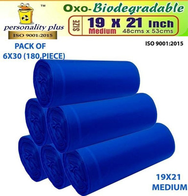 PERSONALITY PLUS 19x21 inches Dustbin bag Biodegradable blue. 30*6=180 Garbage Bags Medium 10 L Garbage Bag  Pack Of 180(180Bag )