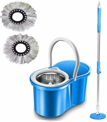 GTE Easy Magic Floor Mop 360° Bucket Sheep Steel Mop with 2 Refills Mop Set(Blue)
