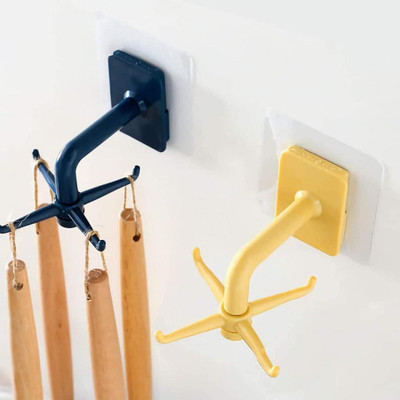 neev creation 360° Rotatable Folding Self Adhesive Hooks For Hanging Hook (Pack of 2) Plastic Tie Pack of 2 Hangers For  Tie(Multicolor)