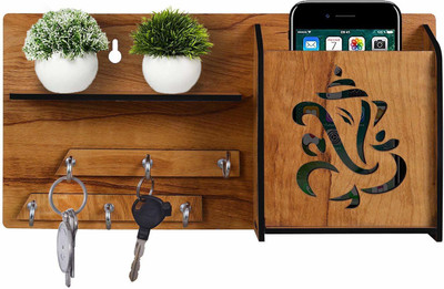 MH VILLA Wood Key Holder(6 Hooks, Brown)