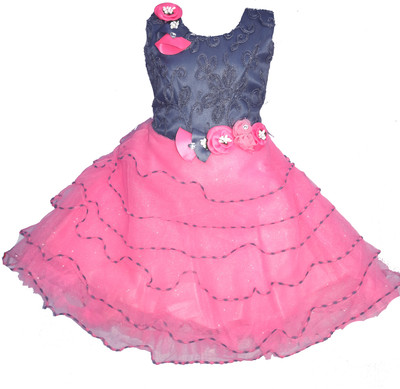 kids fashion hub Baby Girls Midi/Knee Length Festive/Wedding Dress(Pink, Sleeveless)