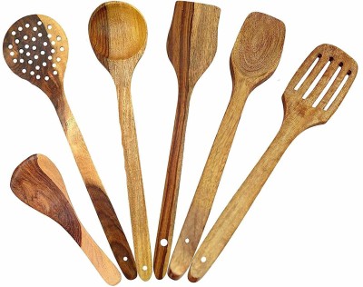 INDIAN WOOD ARTS Wooden Handmade Kitchen Cooking Spatule Non Stick Serving Set of 6 // Non-Stick high Quality Pure Mango Wood Spoons Set Kitchen Tool Set(Brown, Spatula, Cooking Spoon)