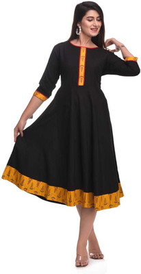 KHWAHISH CREATIONS Women Solid Flared Kurta(Black)