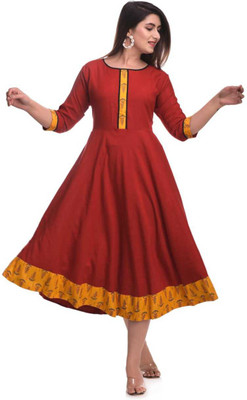 KHWAHISH CREATIONS Women Solid Flared Kurta(Maroon)