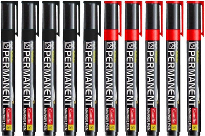 Camlin Permanent Marker Pen(Set of 10, Black, Red)