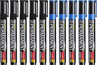 Camlin Permanent Marker Pen(Set of 10, Black, Blue)