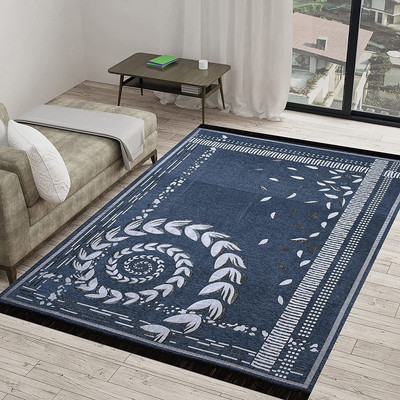 Linen Basics Velvet Floor Mat(Blue, Large)