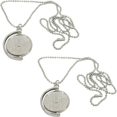 Adhvik Set Of 2 Stylish & Fancy Silver Plated One Rupees Coin/Sikka Locket Pendant Silver Metal Pendant Set