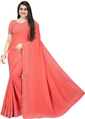pUNYATHA CREATION Embroidered Chanderi Silk Blend Saree(Pink)