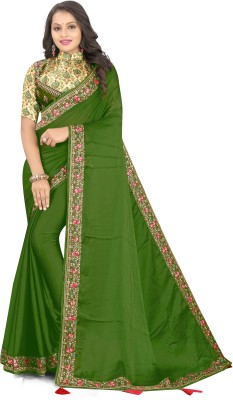 Jeel Fashion Solid/Plain Bollywood Silk Blend Saree(Dark Green)