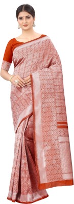 S&Q Woven Banarasi Cotton Silk Saree(Orange)