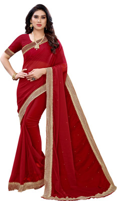 FABMORA Solid/Plain Bollywood Chiffon Saree(Maroon)