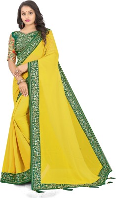 Jeel Fashion Solid/Plain Bollywood Silk Blend Saree(Yellow)