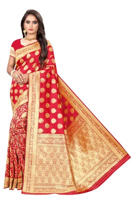 Kamya Woven Banarasi Handloom Silk Blend Saree(Red)