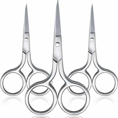 YATRI Moustache/Beard/Eyebrow/Nose Hair Trimming Scissor for Men and Women Pack 3 Scissors(Set of 3, Silver)