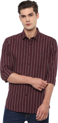 LOUIS PHILIPPE Men Striped Casual Maroon Shirt