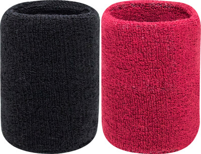Neska Moda Cotton Wrist Band Fitness Band(Black, Maroon, Pack of 2)