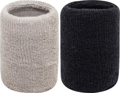 Neska Moda Cotton Wrist Band Fitness Band(Black, Grey, Pack of 2)