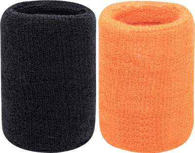 Neska Moda WB25andWB34-Wrist Band Men & Women(Black, Orange, Pack of 2)