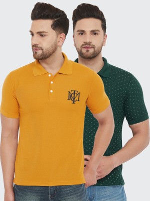 The Million Club Solid Men Polo Neck Yellow T-Shirt