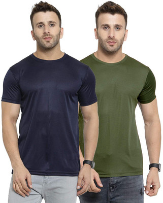UDI n ADI Solid Men Round Neck Dark Blue, Green T-Shirt