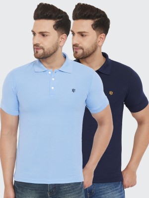 The Million Club Solid Men Polo Neck Blue T-Shirt