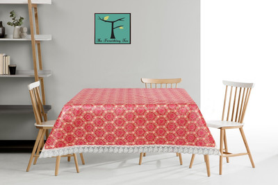 The Furnishing Tree Printed 4 Seater Table Cover(Maroon, PVC)