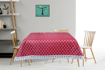 The Furnishing Tree Printed 6 Seater Table Cover(Red, PVC)