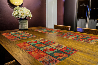 PRAKARTIK Rectangular Pack of 4 Table Placemat(Orange, Red, Green, Cotton)