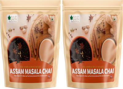 Bliss of Earth Finest Assam Masala Chai Blended CTC leaf infused with 20 real hebrs & spices, masala tea (2x1kg) Pack Of 2 Tulsi Masala Tea Pouch(2 x 1 kg)