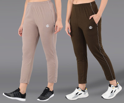 ASDF Solid Women Beige, Brown Track Pants