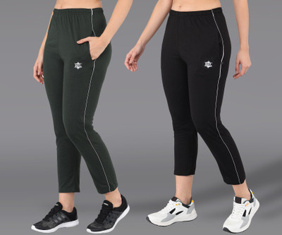 ASDF Solid Women Black, Green Track Pants