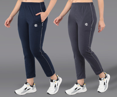 ASDF Solid Women Dark Blue, Grey Track Pants