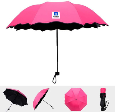 Kestilla Magic Umbrella Changing Secret Blossoms Occur with Water Magic Print 3 Fold Umbrella for UV, Sun and Rain, umbrella rain for women, umbrella flower Umbrella(Pink)