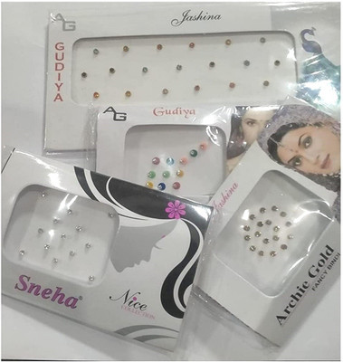 The Maruti Shop multicolor Stone (Golden Multi ,white And multi bindi) (Pack of 4) forhead Multicolor Bindis(Bindi)